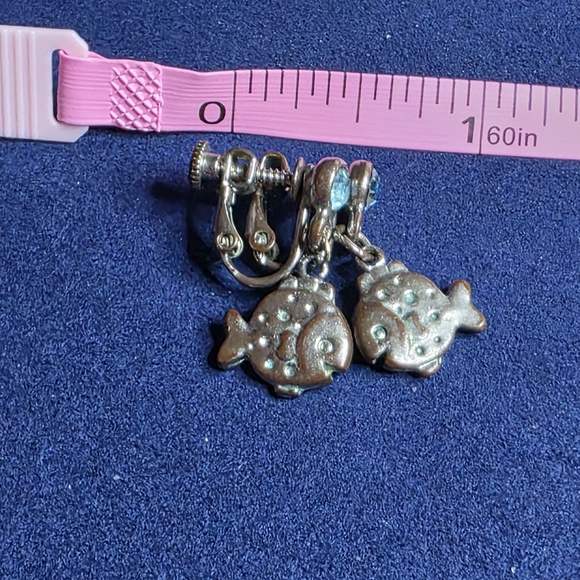 Quirky Fish Clip-On Earrings with Blue Gems 625 - Picture 2 of 5